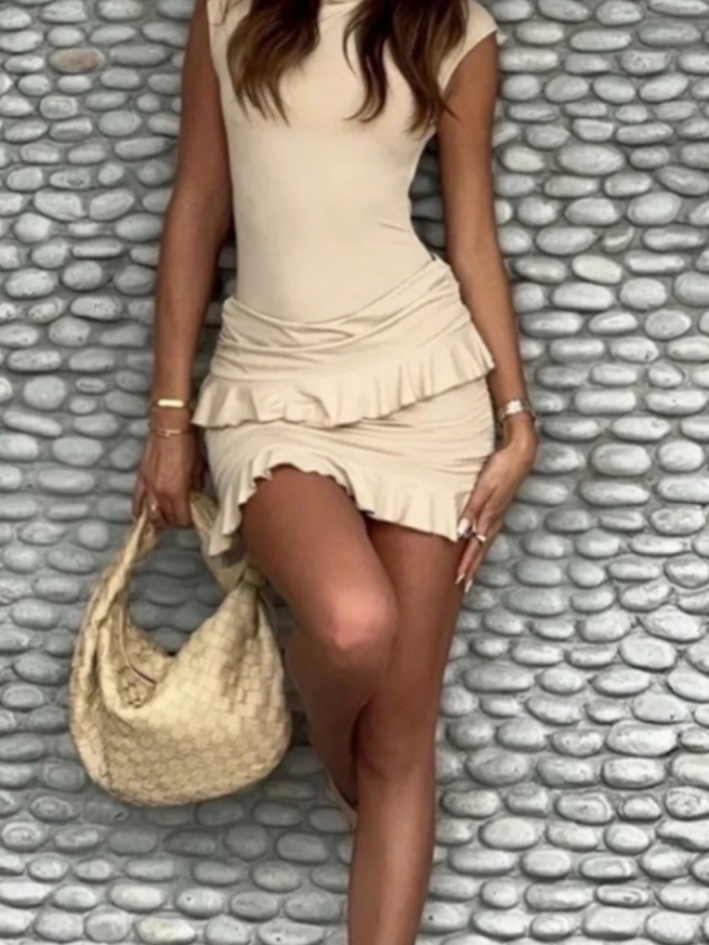 Commense backless cap sleeve ruffle dress, NWT, Small